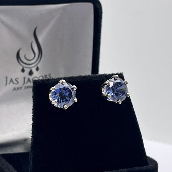 Beautiful 4ct Violet Blue Tanzanite Earrings in Sterling Silver Stud Posts - Picture 2 of 10